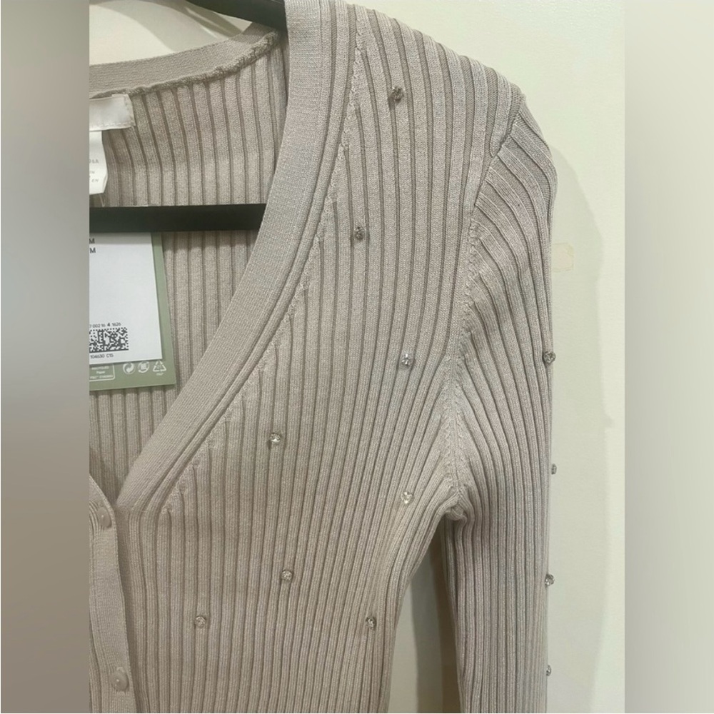 H&M Rhinestone-embellished Ribbed Cardigan NWT - Picture 3 of 5